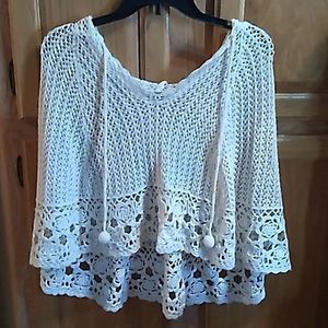 Forever 21 White Hooded Crocheted Poncho